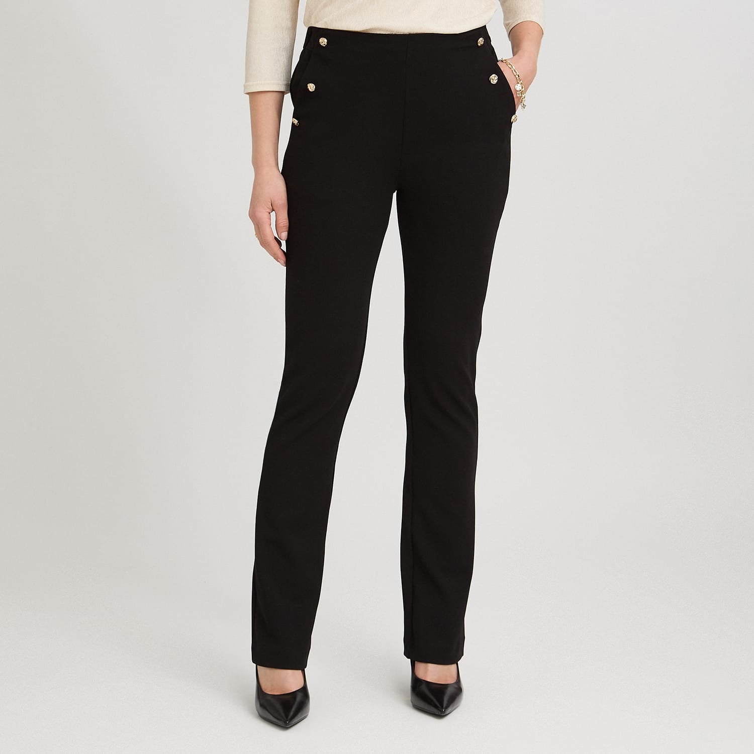 Pantalón Formal Flare con Botones en Bolsillos Negro